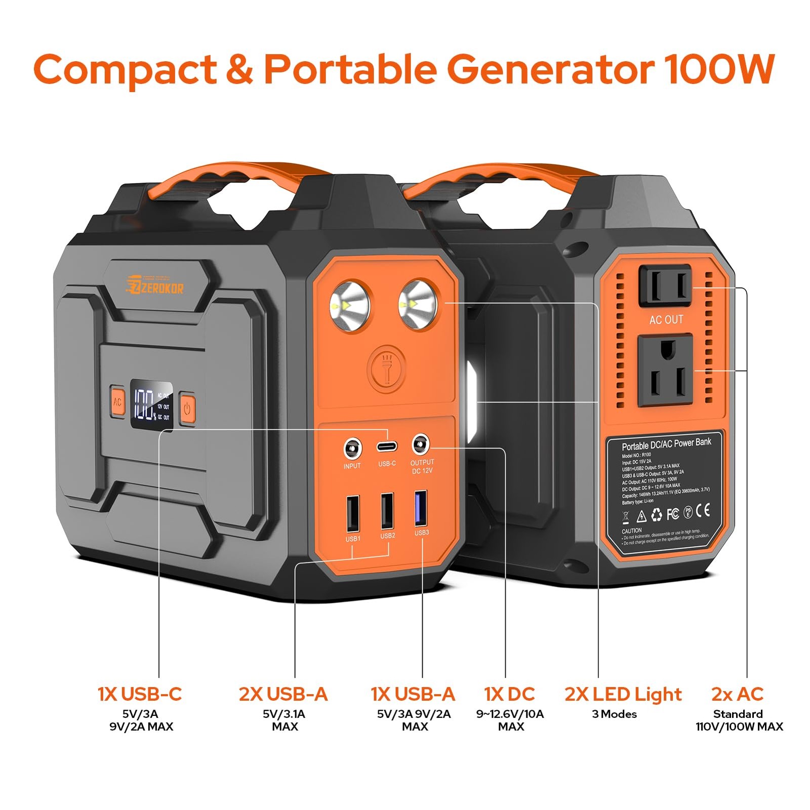 Portable Power Station with Foldable 40W Solar Panel, 100W Solar Powered Gene…