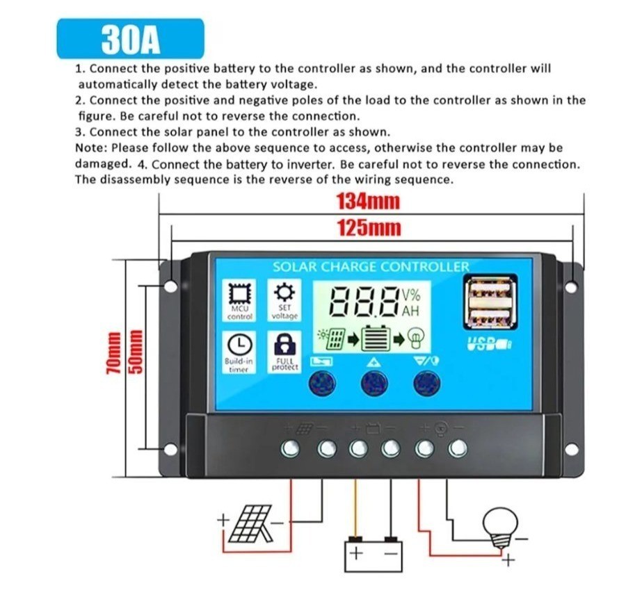 Solar Inverter Kit 18W Solar Panel 6000W Car Power Inverter LCD 30A Solar Charge