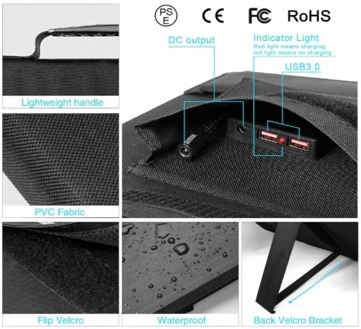 Solar Panel Portable KIT Outdoor, Camping, Hiking, RV- 60W, 5V, USB & 18V KYOKYO