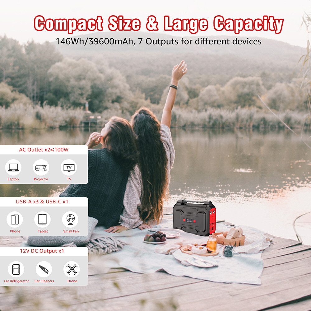 Portable Power Station 100W 146Wh Lithium Battery Pack Camping Solar Generator