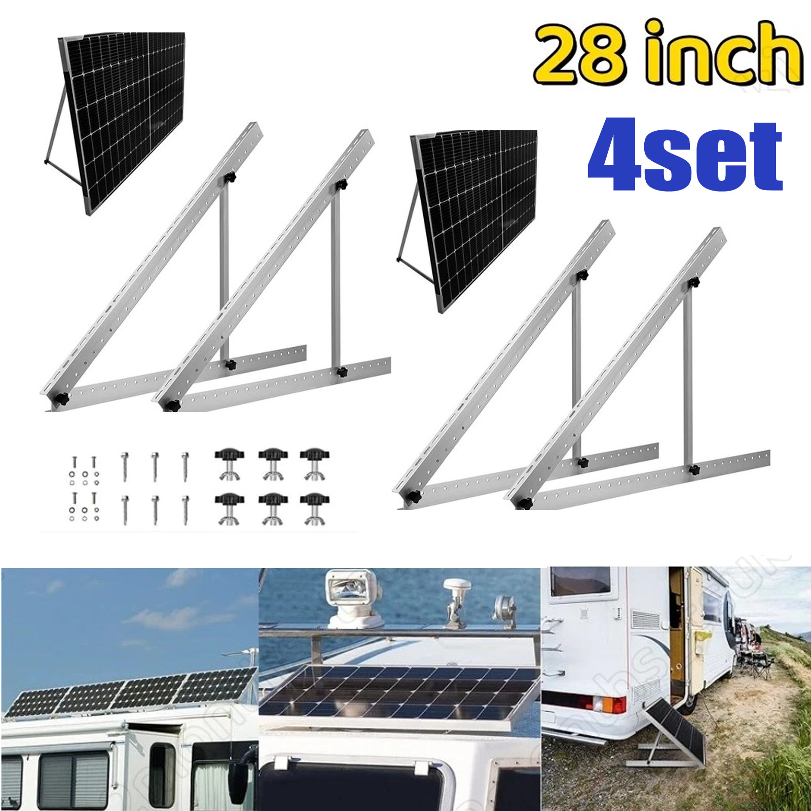 4Set Adjustable Solar Panel Tilt Mount PV Brackets for Flat Surface RV Roof Boat