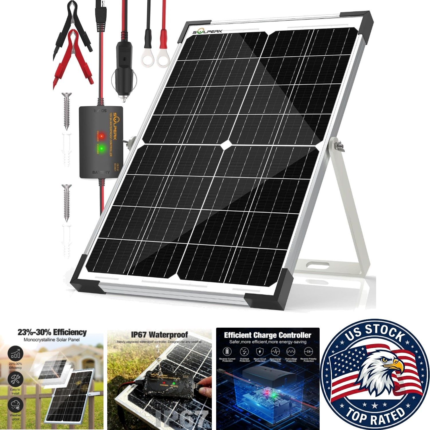High Efficiency 15W Solar Charger with Adjustable Mount for Universal 12V Use