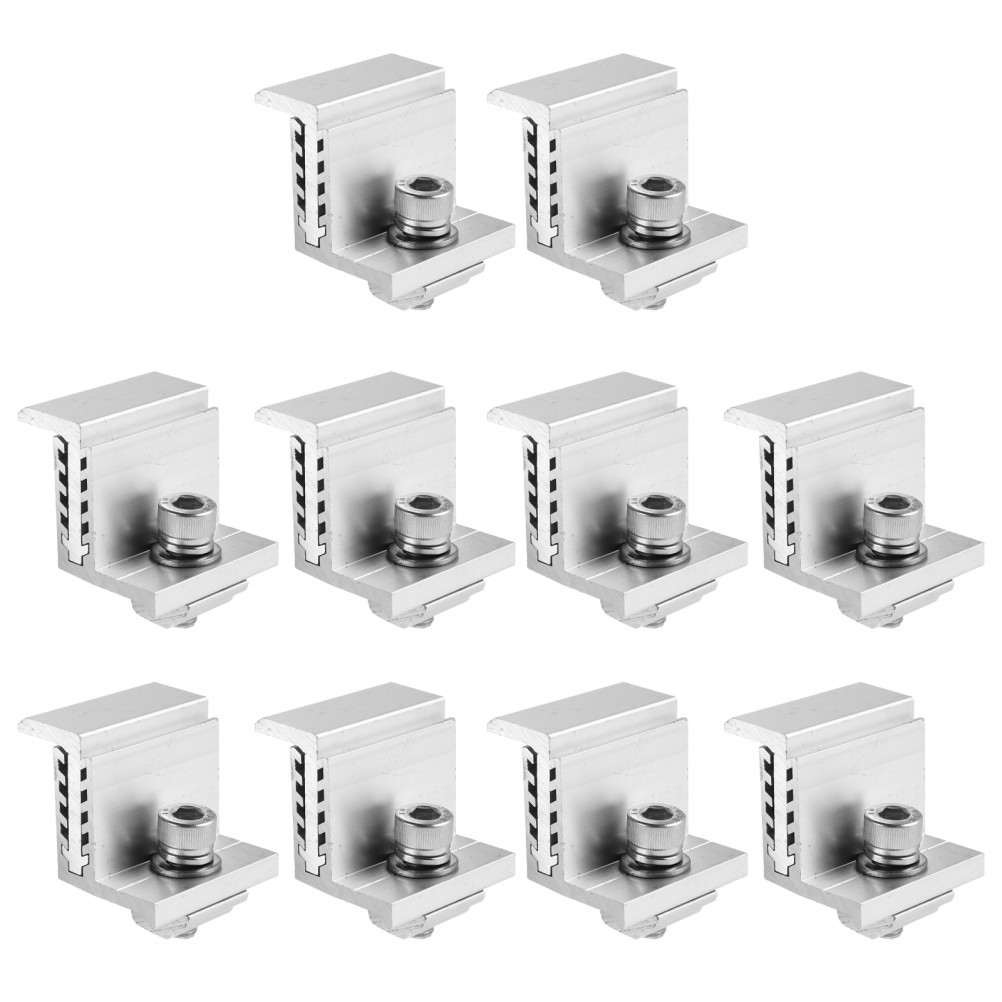 10Pcs Silver Aluminum Solar Panel Mounting Brackets with Adjustable End Clamps