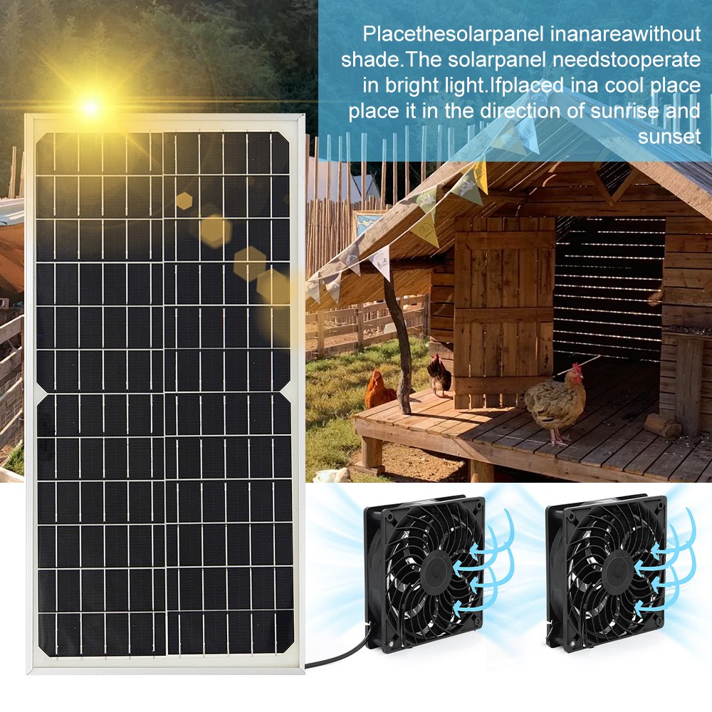30W Solar Powered Fan/Solar Exhaust Fans for Outside/Solar Chicken Coop Dual Fan