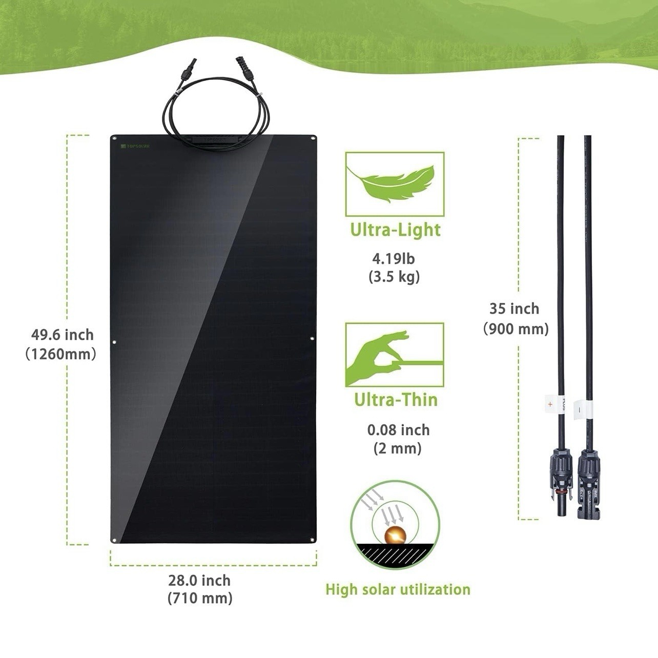 Topsolar 180W Semi-Flexible Monocrystalline Solar Panel Charger Off-Grid
