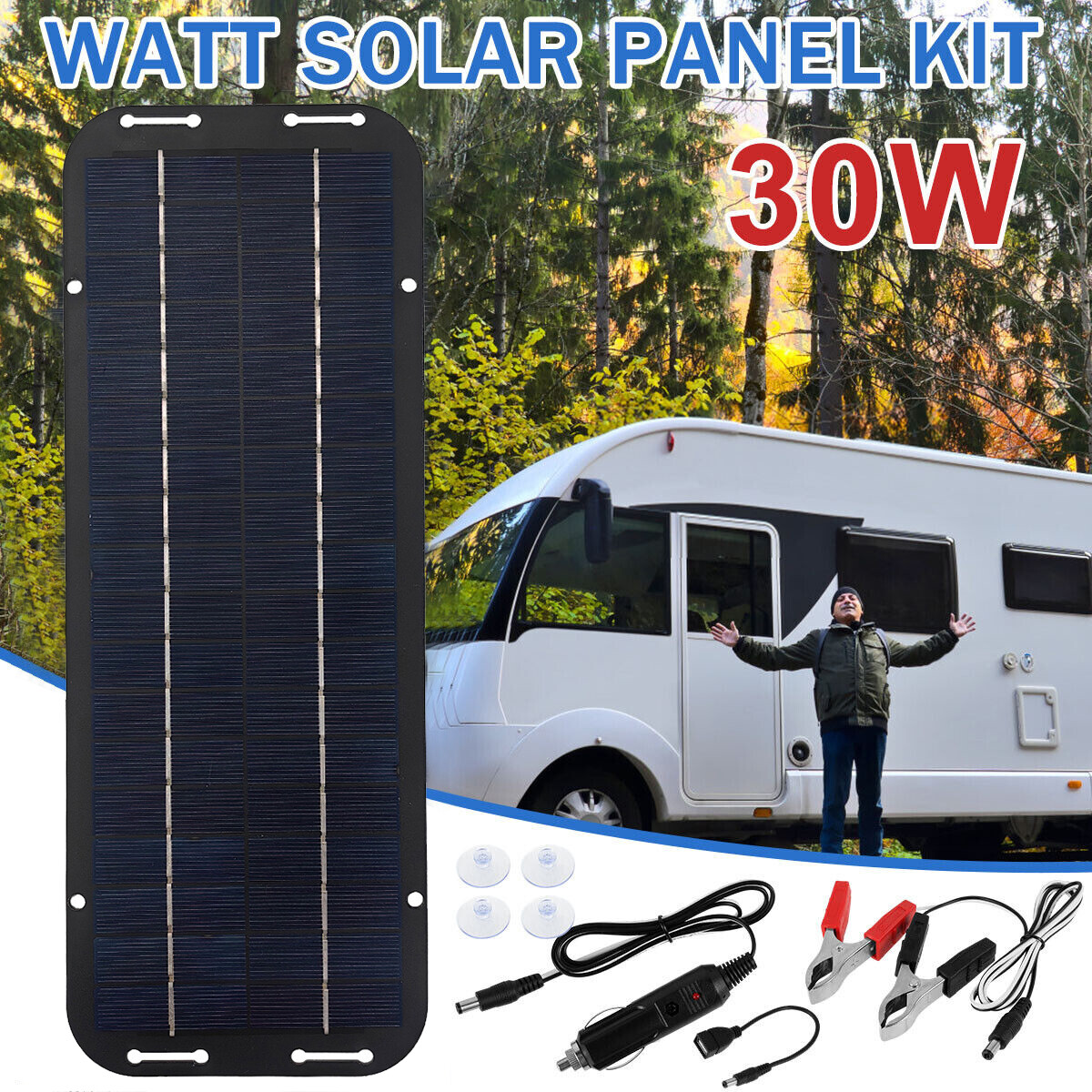 30W 12V Solar Panel Kit Battery Trickle Charger For Car Van Caravan Boat GB