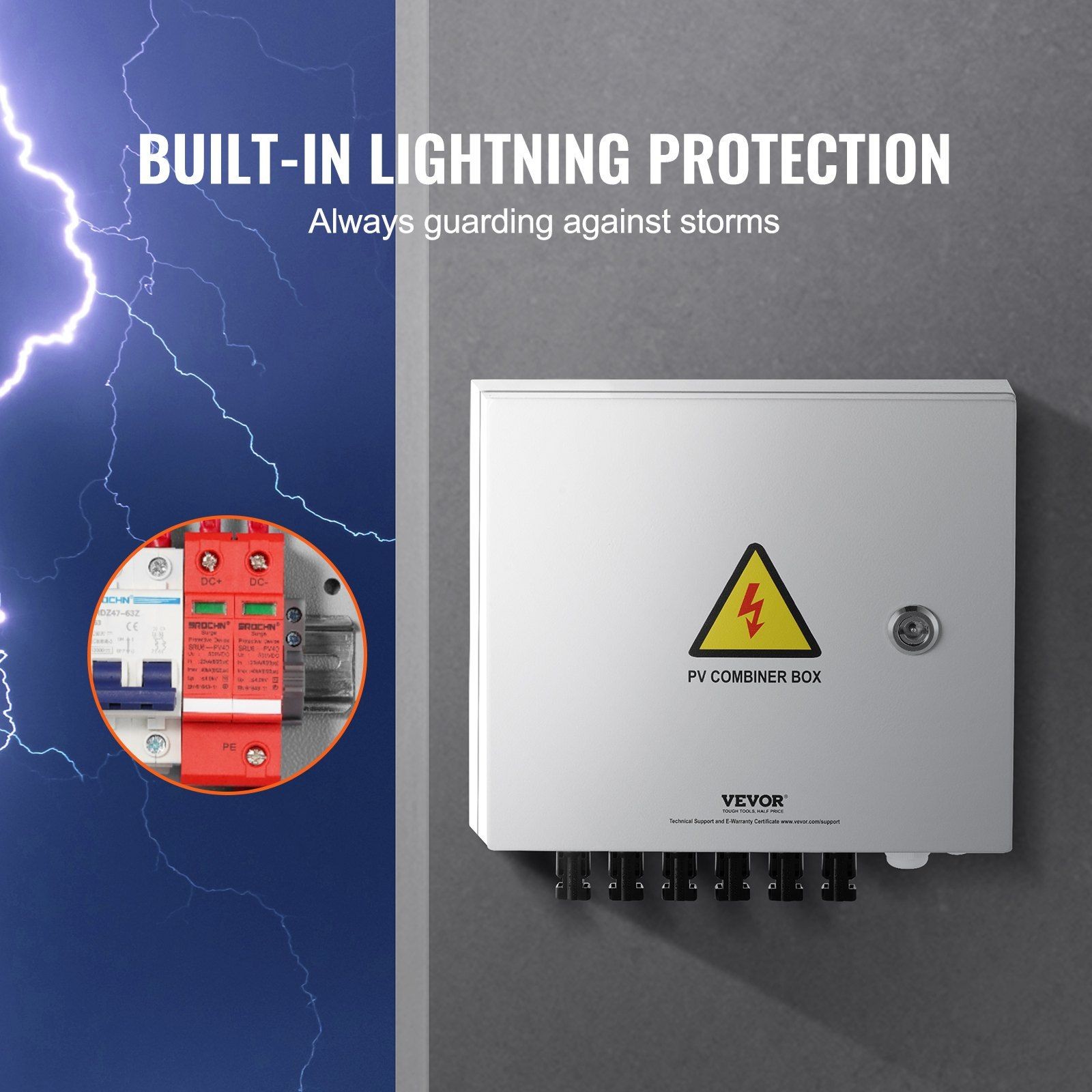 6-string 10A solar combiner box IP65 rated steel case weatherproof design