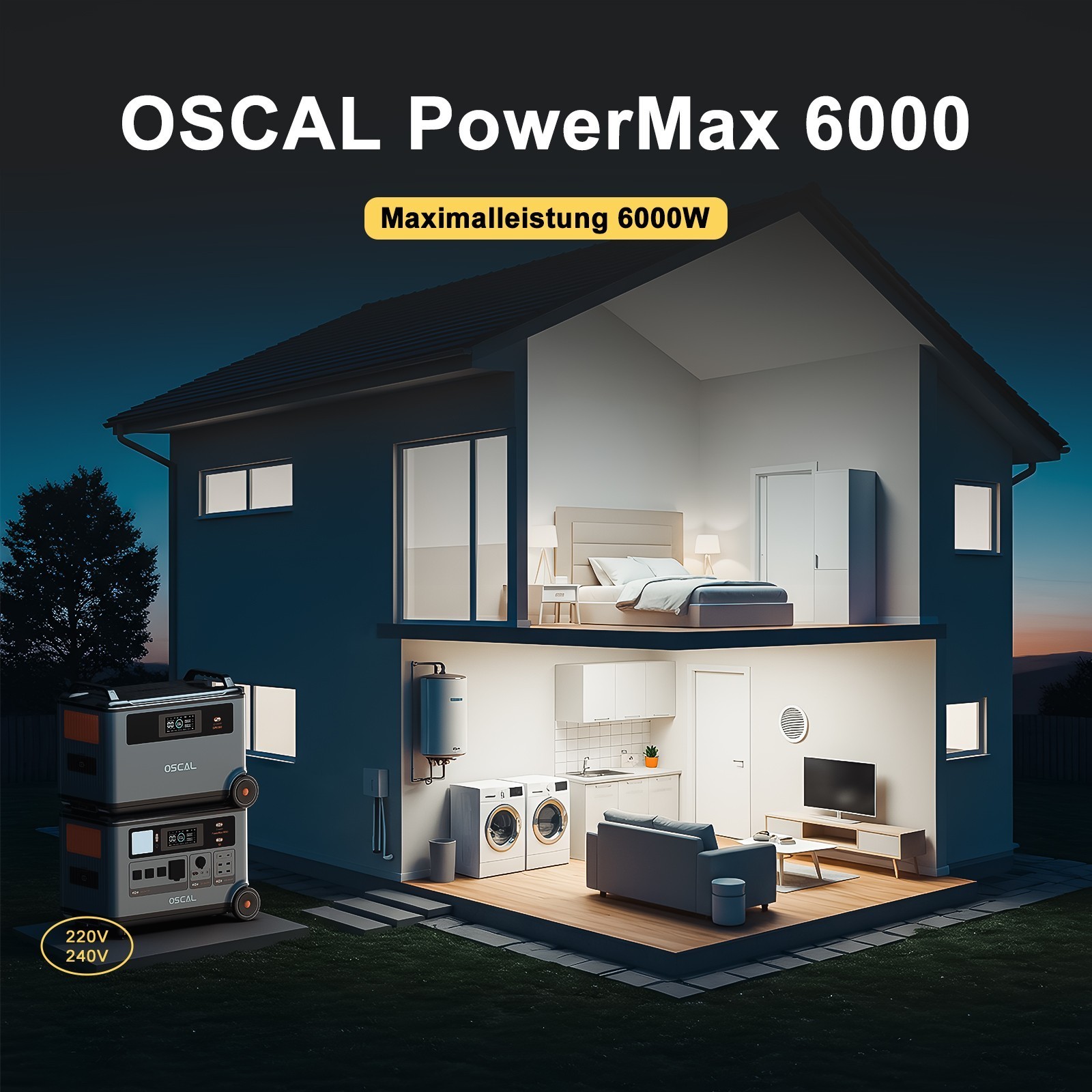 PowerMax 6000 Solargenerator LiFePO4 6000W OSCAL Portable Power Station 3600Wh