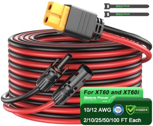 Solar Connector to XT60 Adapter 50FT1-5.24M 12AWG 12AWG Red and Black