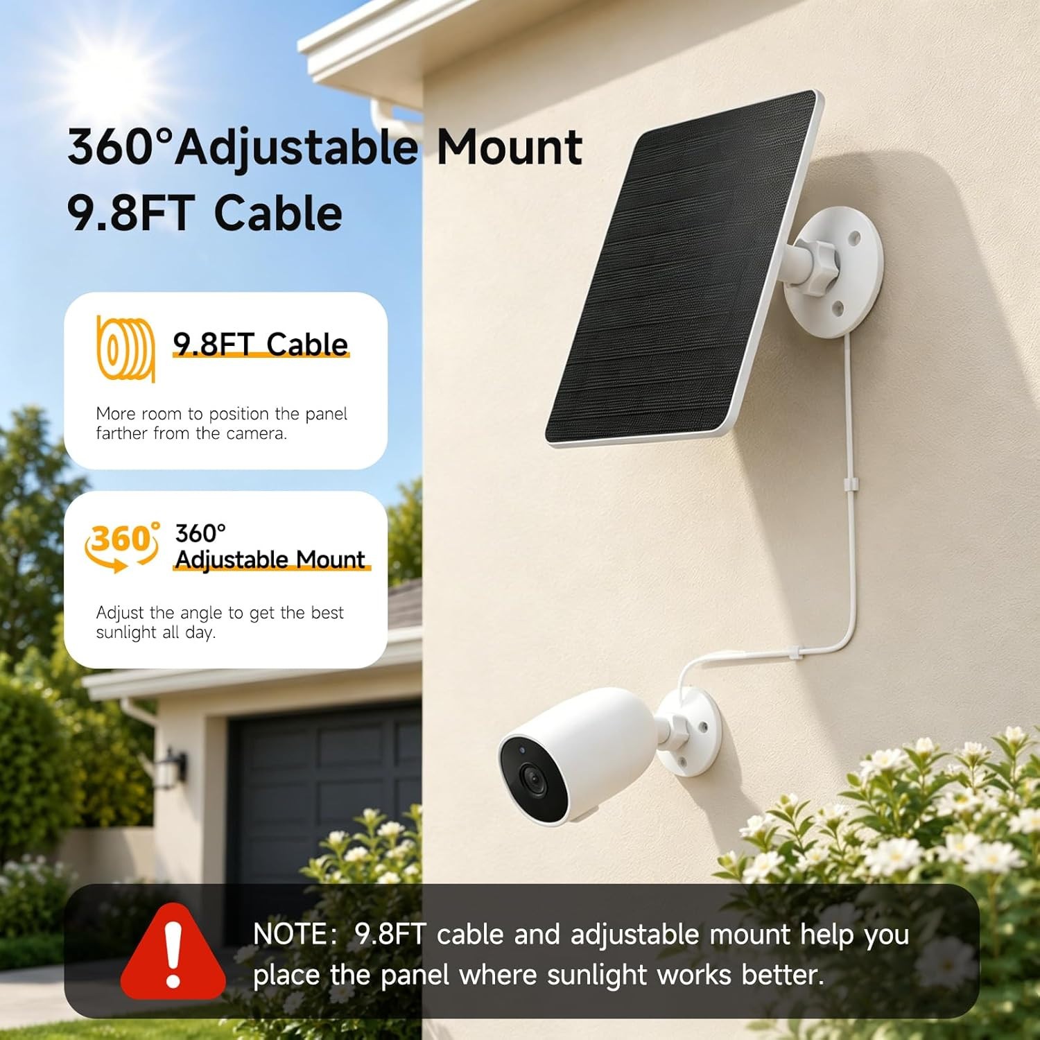 5W Solar Panel for Ring Camera Compatible with Rings Spotlight 3600mAh IP65 10ft