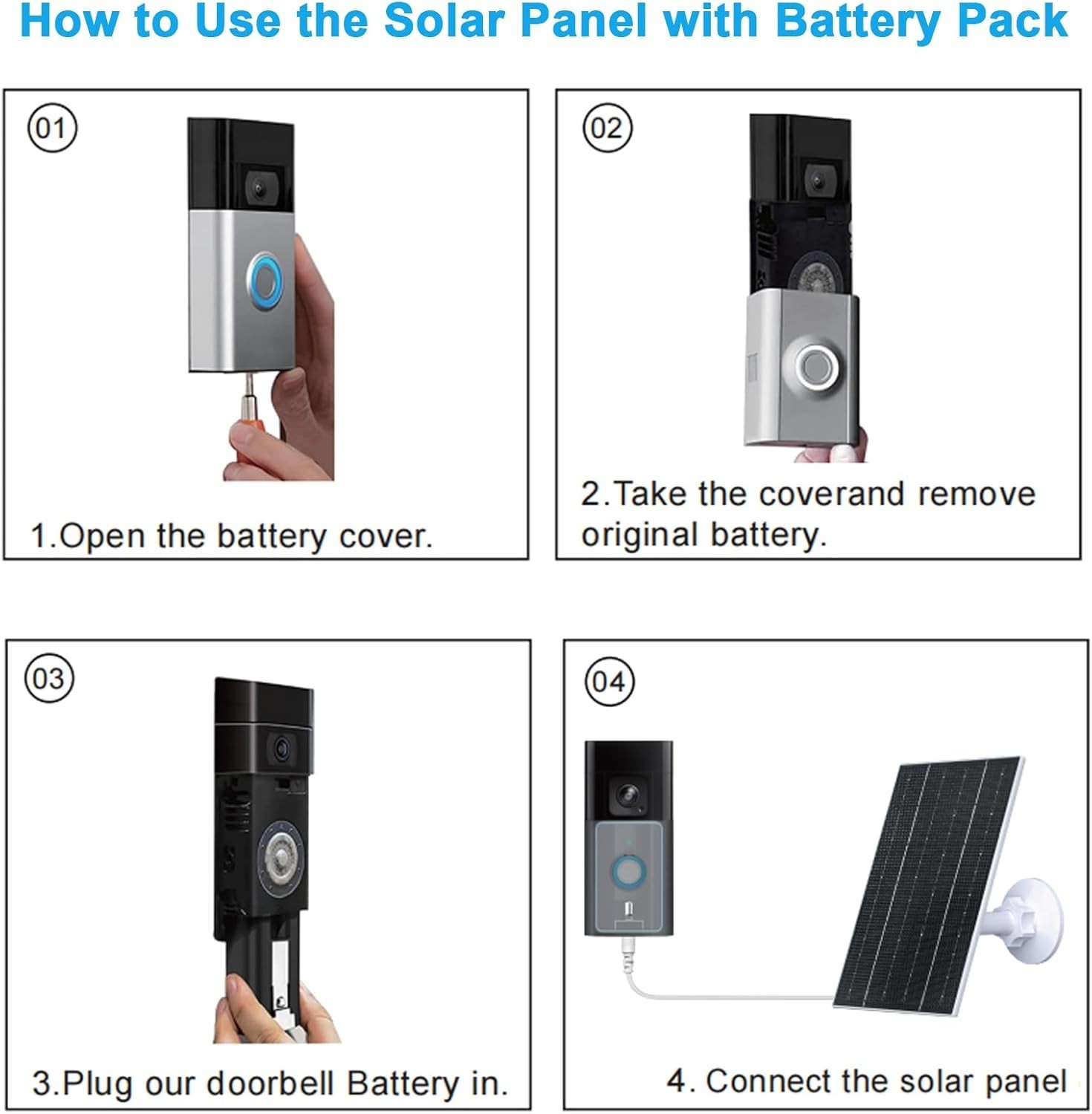 FUTURENZEN 7W Solar Panel Kit with Battery for Ring Video Doorbell T66-15