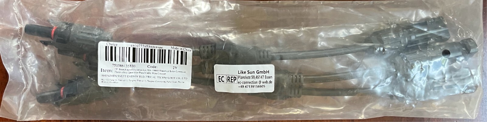 Solar Connector Y Branch Parallel Connection Waterproof 2 pcs: M-2F & F-2M BinA
