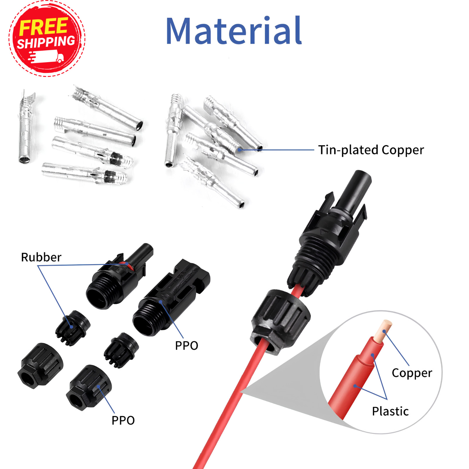 MC4 Solar Panel Connector Kit 30A 1000V IP67 Waterproof PV Cable 2.5/4/6mm²