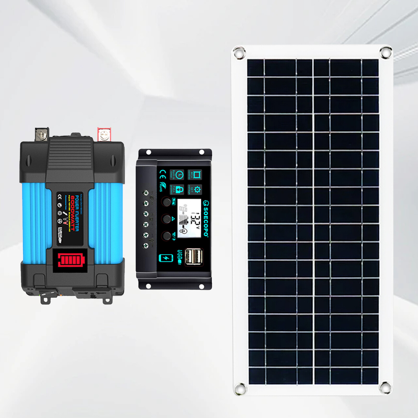 6000W Solar Panel Set Solar Power Inverter Generator 100A Home 110V Grid System