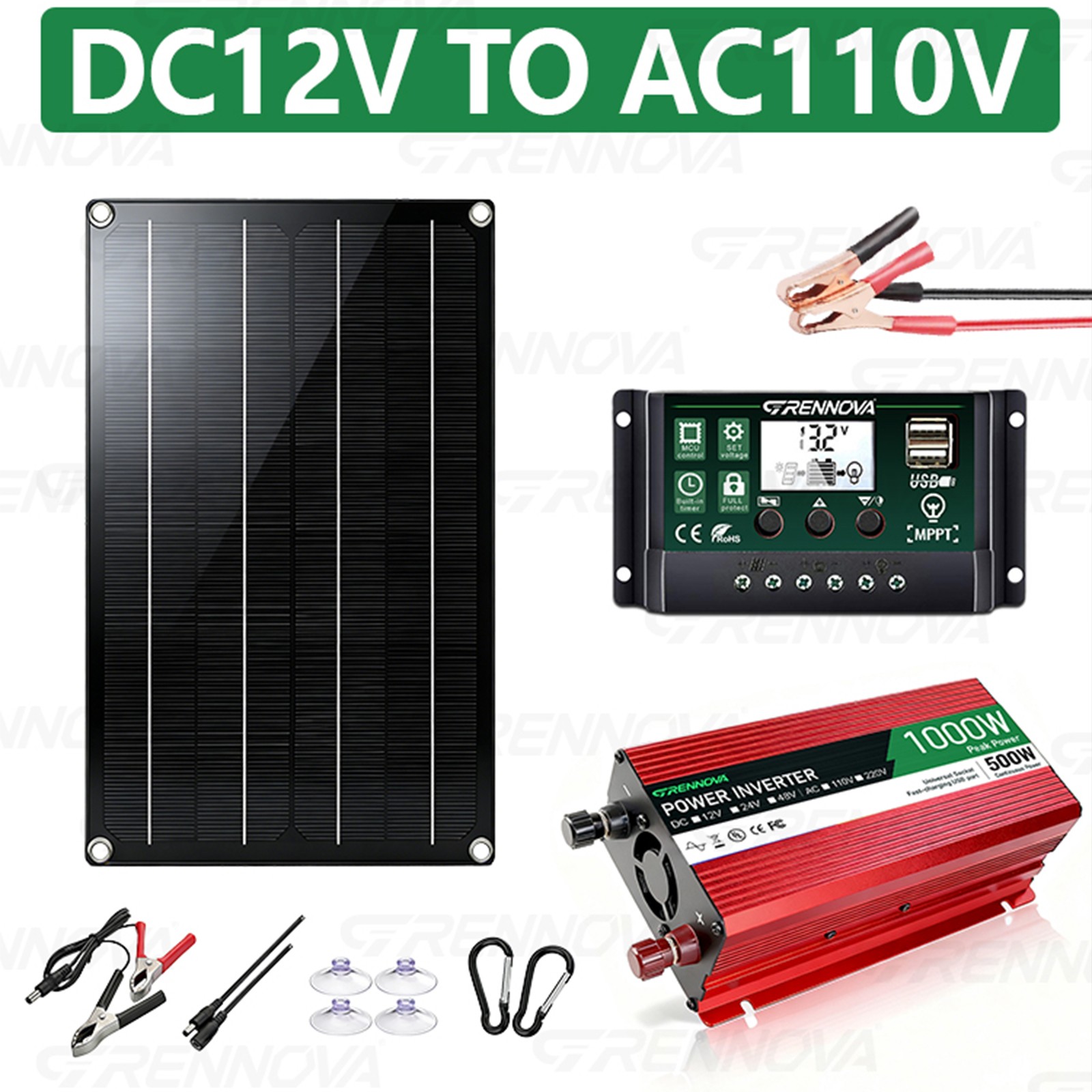 Grennova 1500W Off-Grid Solar System 60W Panel 60A MPPT Dual Voltage Inverter RV