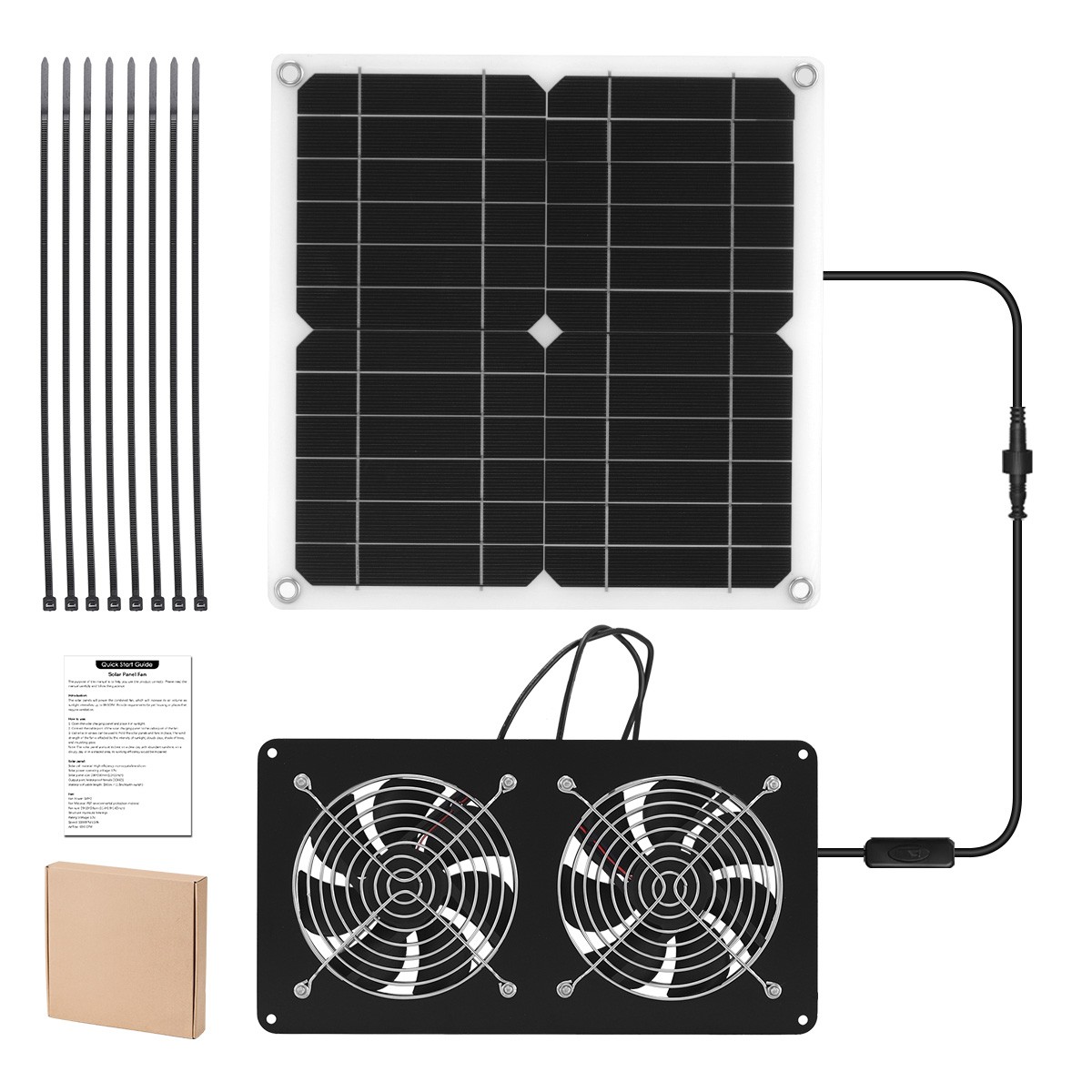 15W Solar Powered Exhaust Fan Kit with 28x28cm Panel for Pet House Ventilation