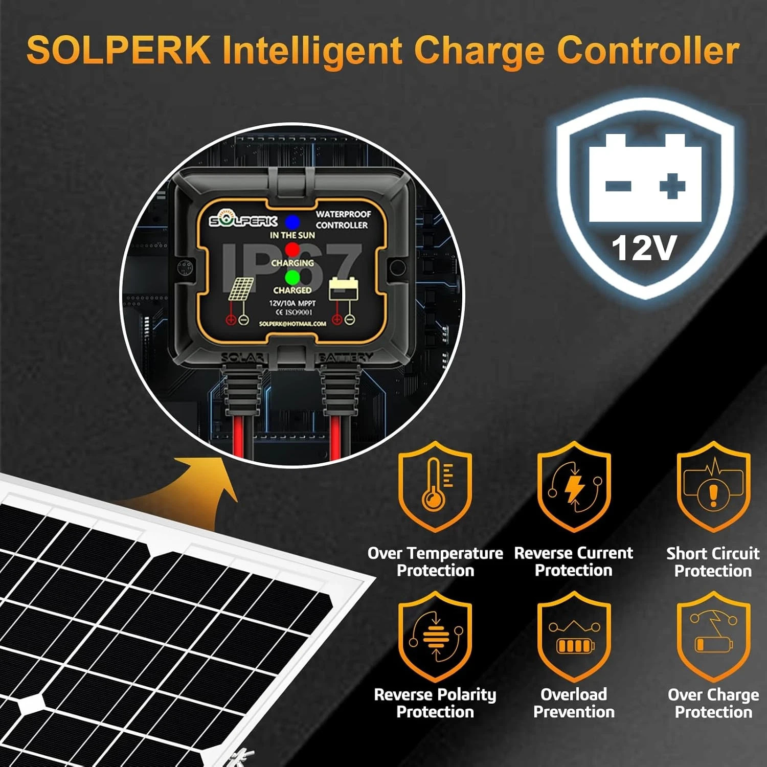 SOLPERK Solar Panel Kit 20W 12V, Solar Battery Trickle Charger Maintainer + Upgr