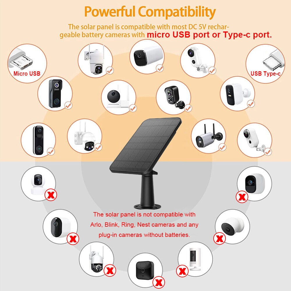 4W Solar Panels for Eufy Eufycam Cam E/2C/2/2 Pro Wall Mount 9.8ft Power Cable