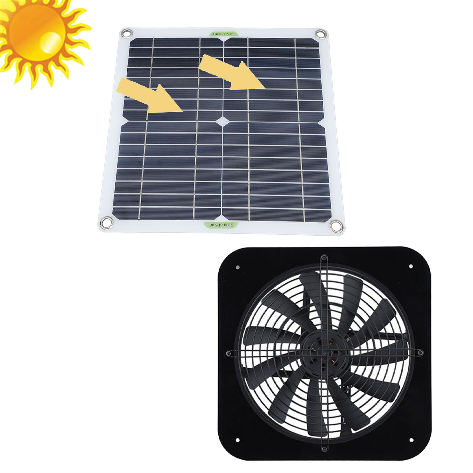 13in Solar Power Fan W/Solar Panel For Room Attic Kitchen Pet Cage Ventilation