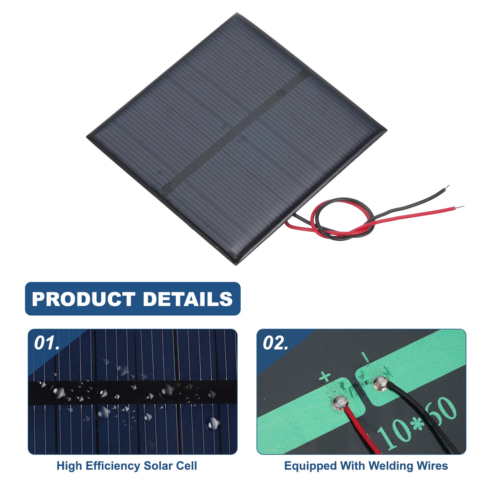2 Pcs 4V 0.6W 150mA Mini Solar Panels with 2 Cable 70mm x 70mm