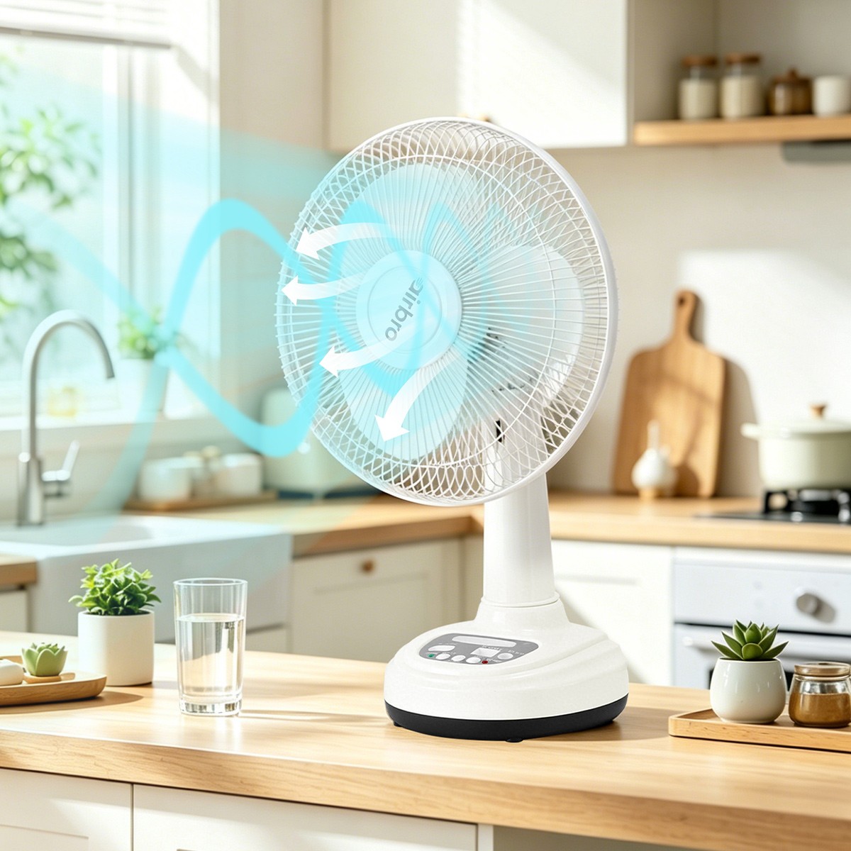 12″ Solar Powered Fan Rechargeable Fan with 2 LED Bulbs Portable Camping Fan US