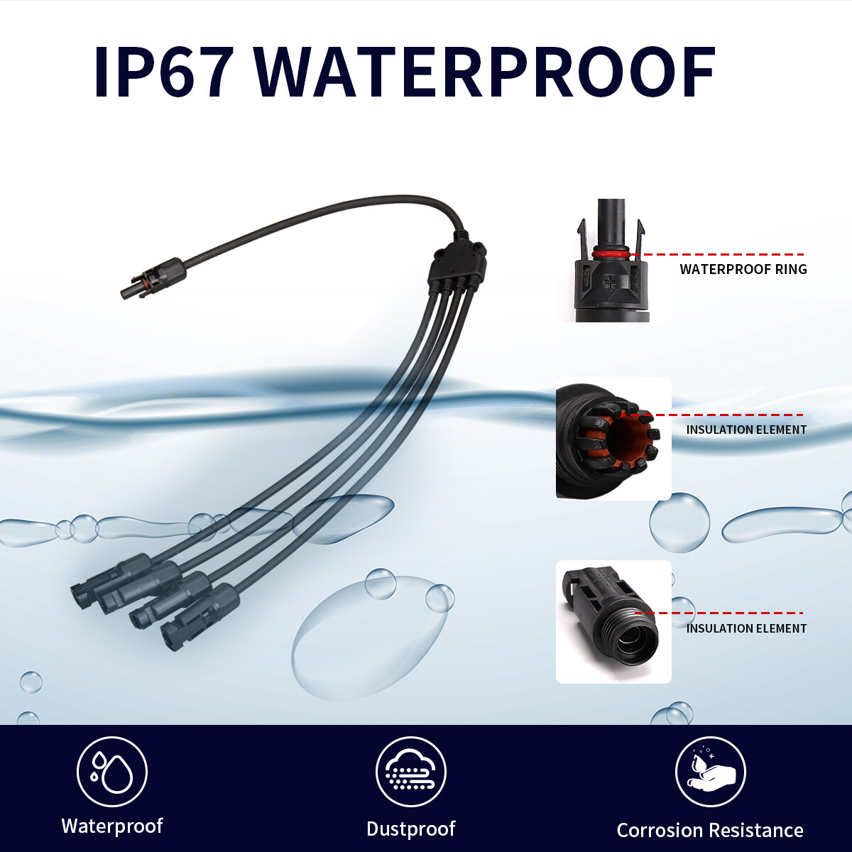GEYA 1 Pair Y Branch PV Solar panel Cable Connector 1000V 2/3/4 IP67 Male&Female
