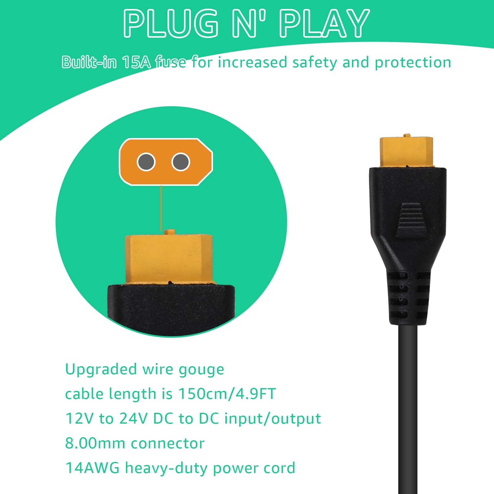 LCMLA 12V/24V XT60 Car Charging Cable Replacement for Ecoflow Delta/River Blu…