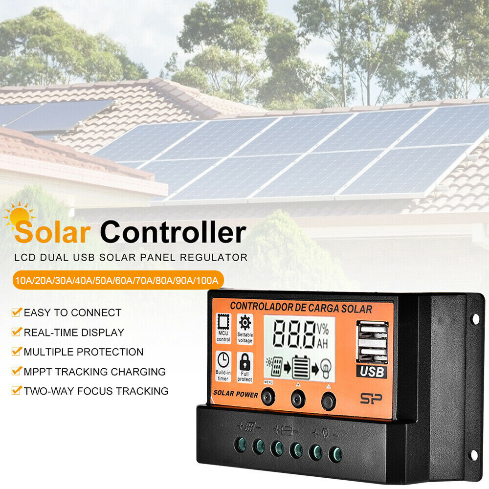 Solar Charge Controller 12V 24V 10A 20A 30A Dual USB Panel Battery Regulator Kit