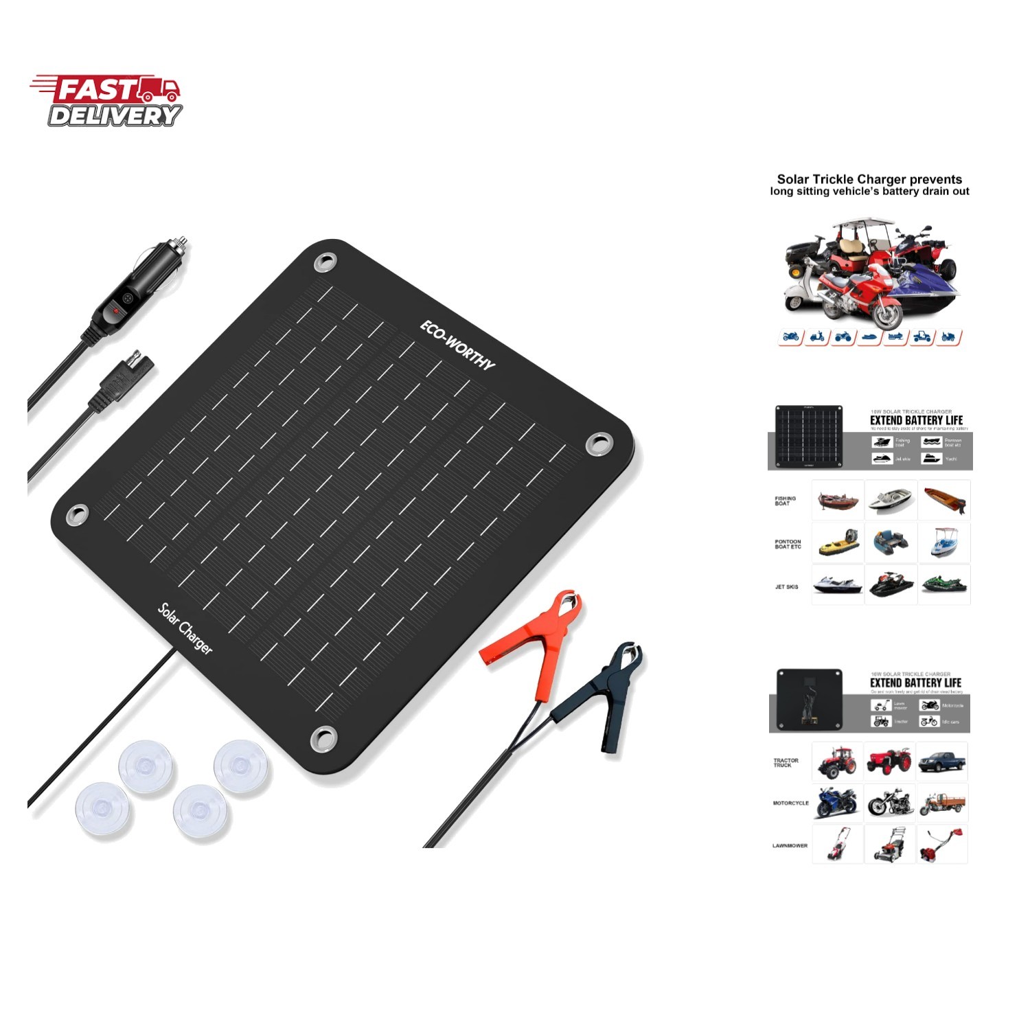 10W Solar Car Battery Charger Maintainer 12V Waterproof Portable Solar Trickl…