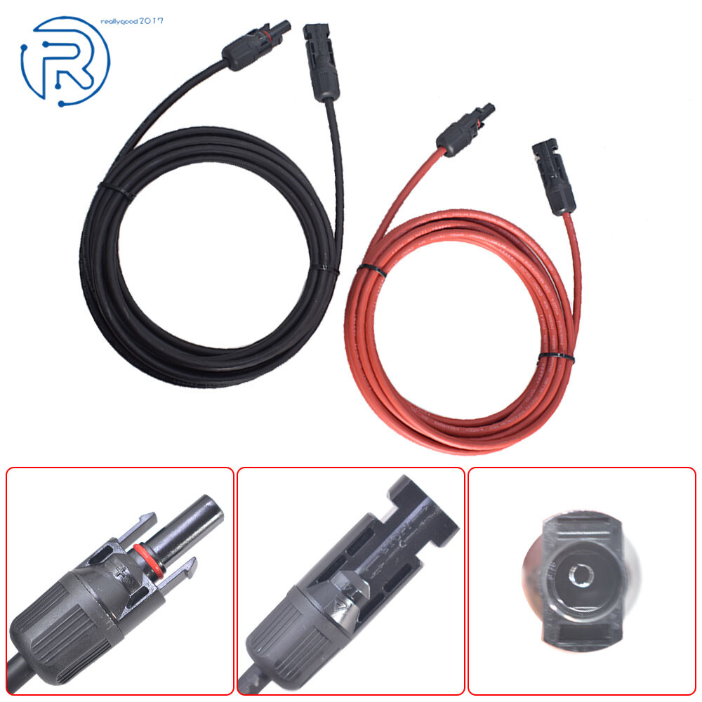 1 Pair 10 Feet Black And Red Solar Panel Extension Cable Wire Connector 12 AWG