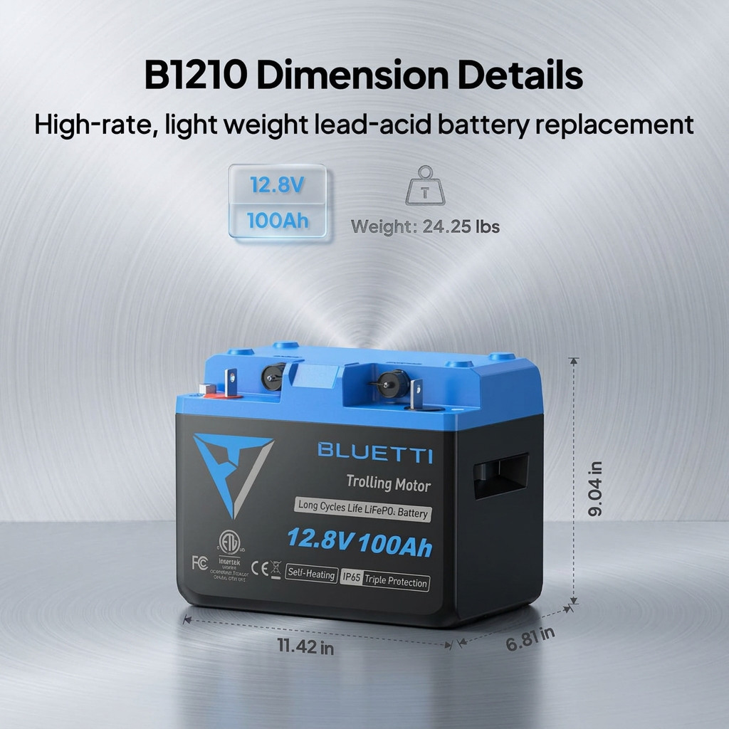 Bluetti B1210 12.8V 100Ah LiFePO4 IP65 Trolling Motor Battery For Off Grid Power