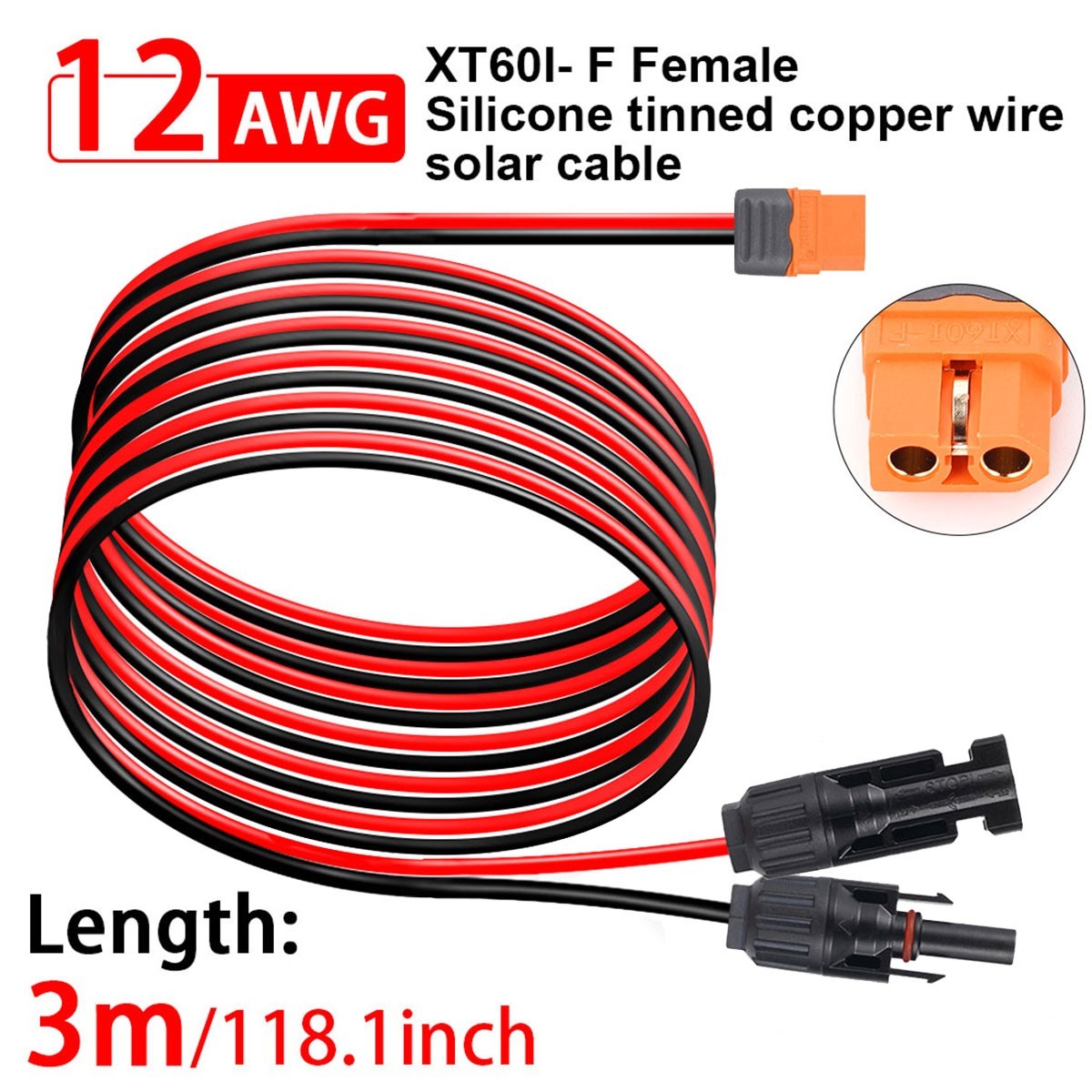 12 AWG XT60i Female to Solar Connector Solar Panel Extension Charging Cable USA