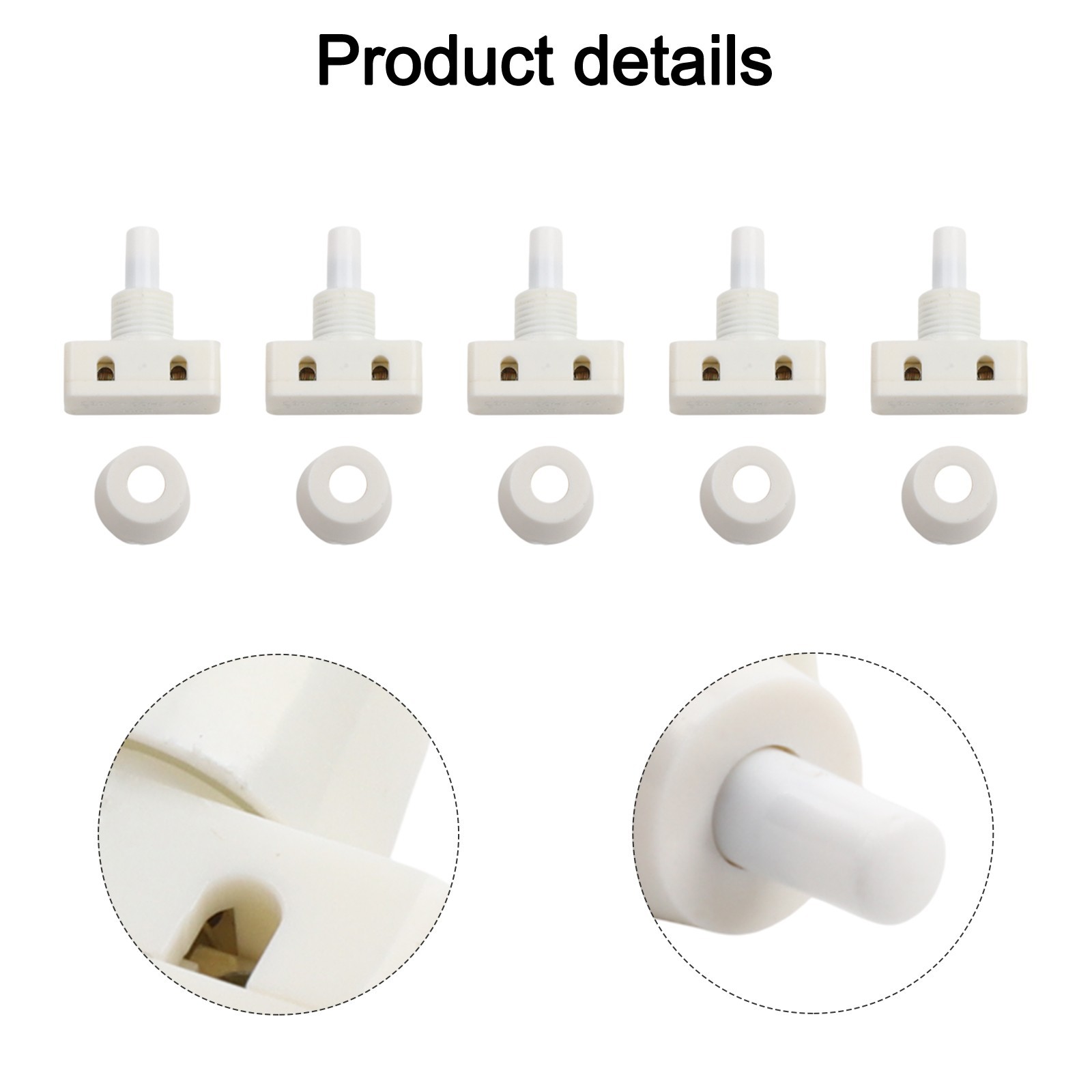 White Selflocking Push Button Switch Plastic 2A 250V for Lamp 5 Pieces Pack