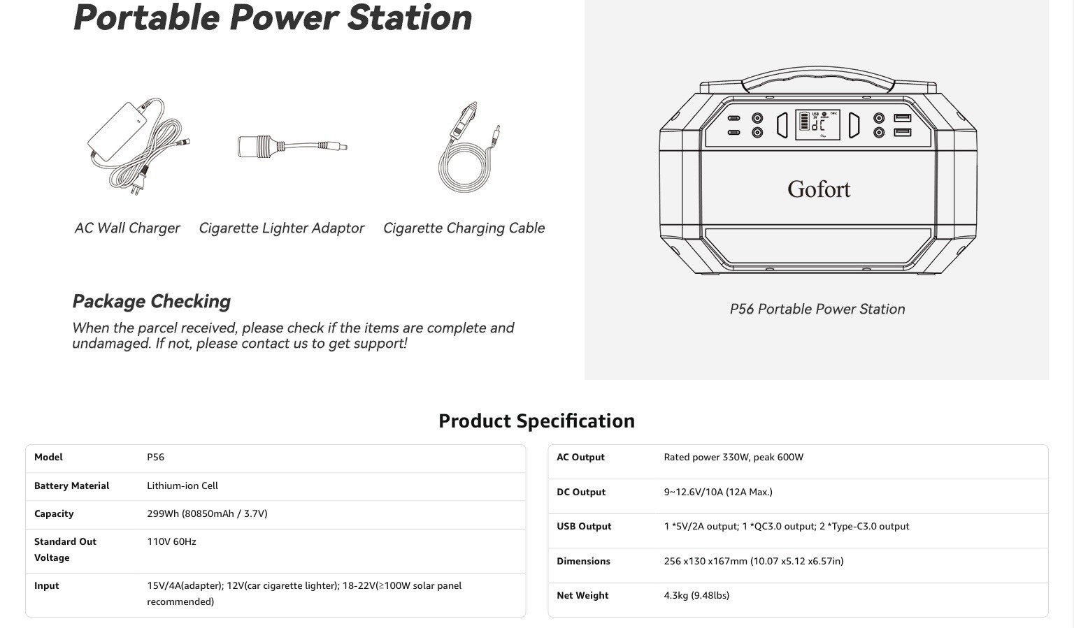 Gofort Portable Power Station 299Wh Plus 60 Watt Gofort Portable Solar Panel