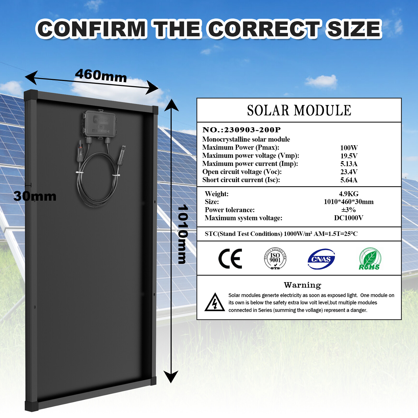 12v 100 watt solar panel monocrystalline Charging Off-Grid RV Camping Home Boat