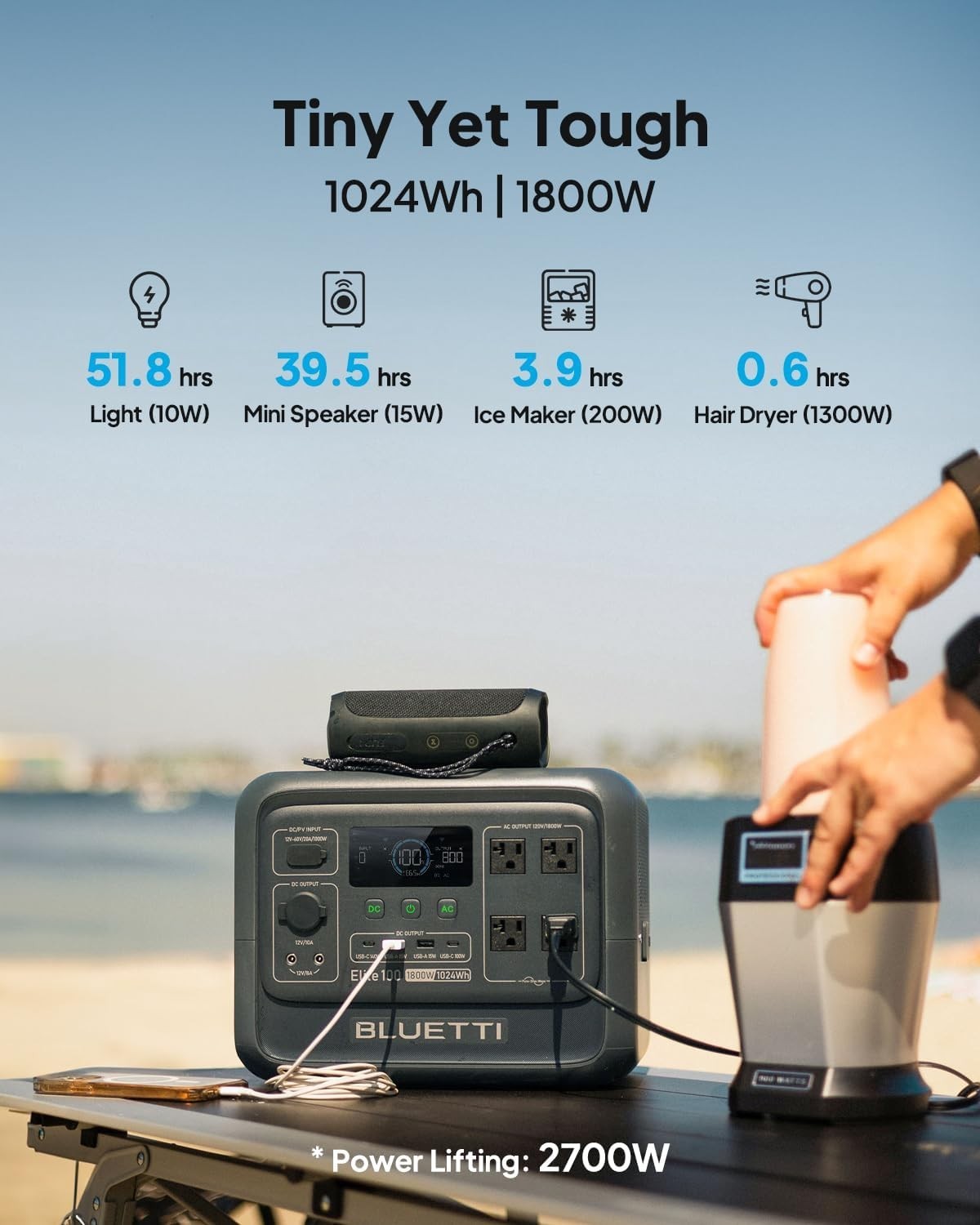 BLUETTI Elite 100 V2 1024Wh 1800W Portable Power Station for Camping NEW