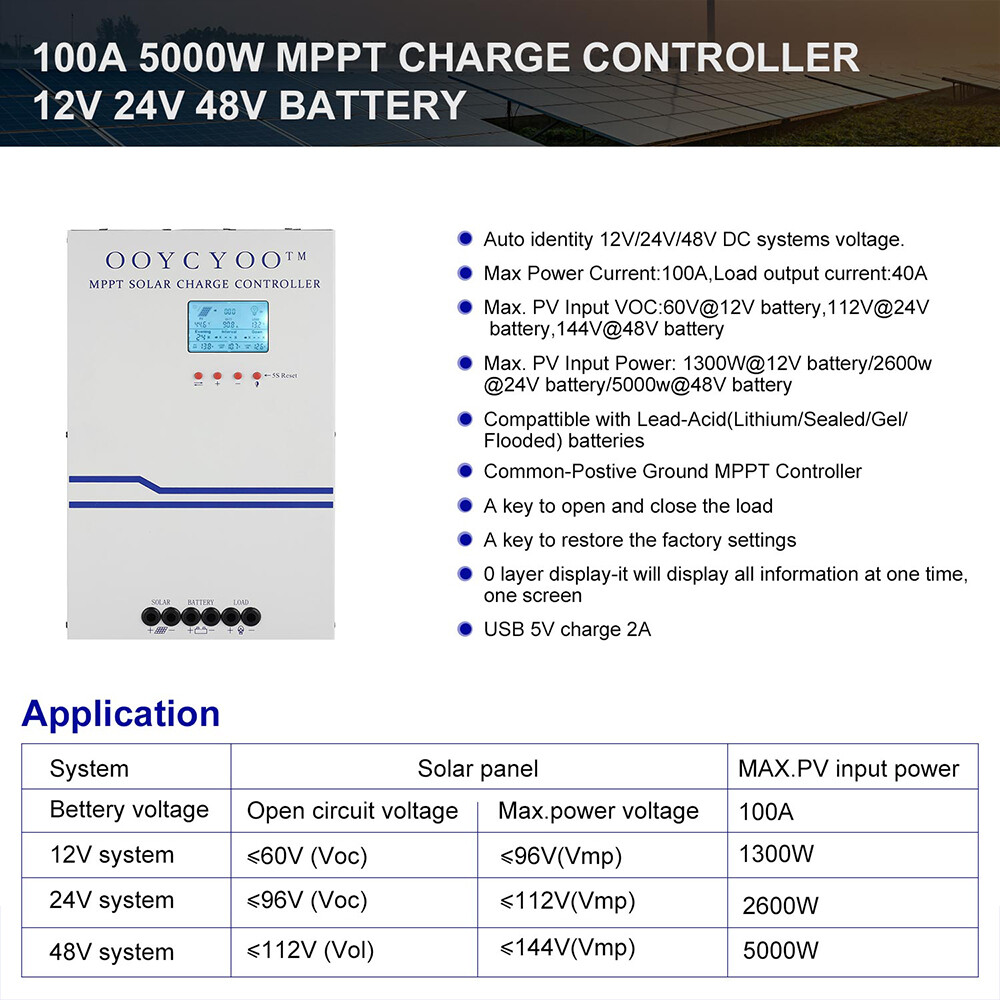 100A 80A 60A 40A MPPT Solar Charge Controller Lead Acid Lifepo4 Lithium Battery.