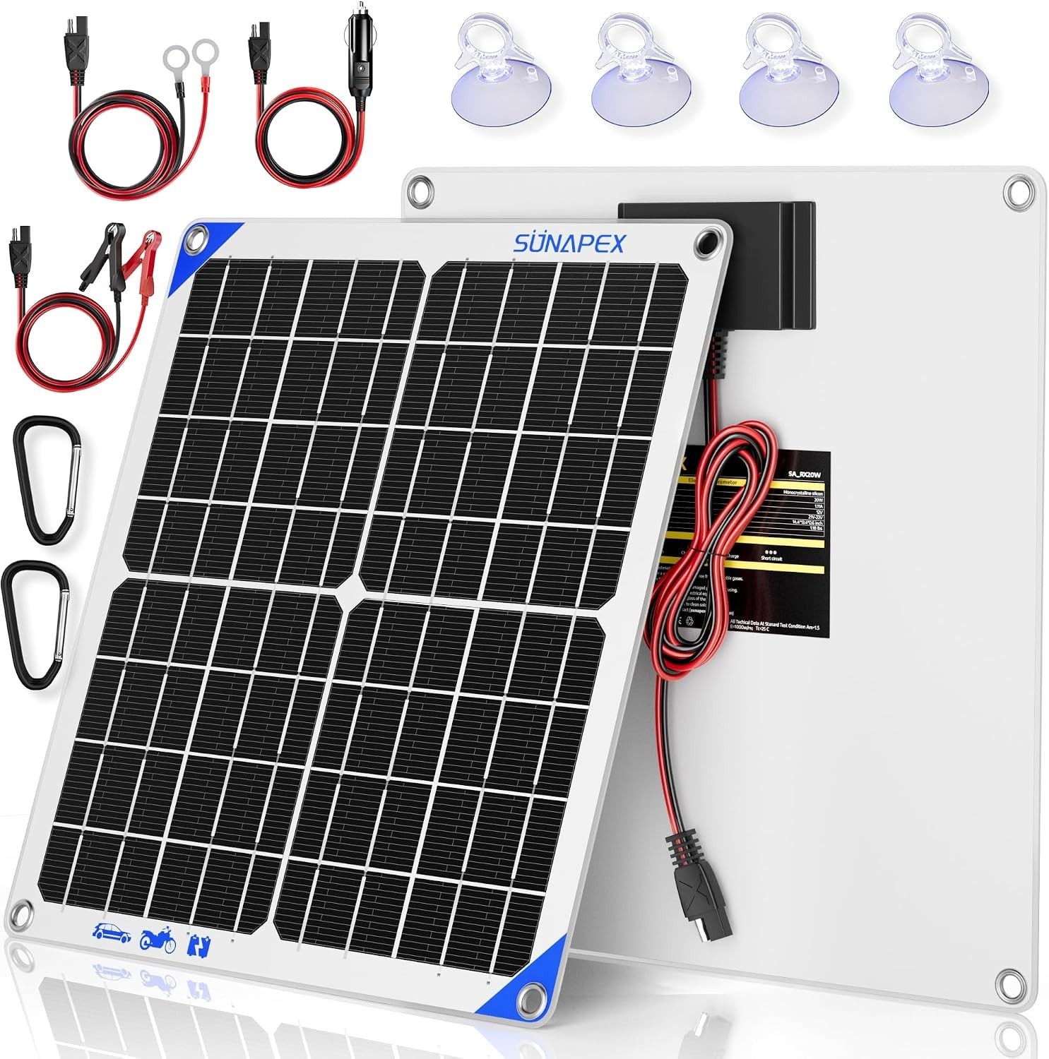12V 20 Watt Solar Trickle Charger Maintainer – Waterproof Solar Powered Batte…