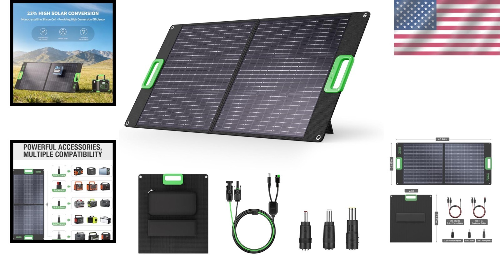 Ultra-Portable 100W Solar Charger with Kickstands – Ideal for Camping & RVs