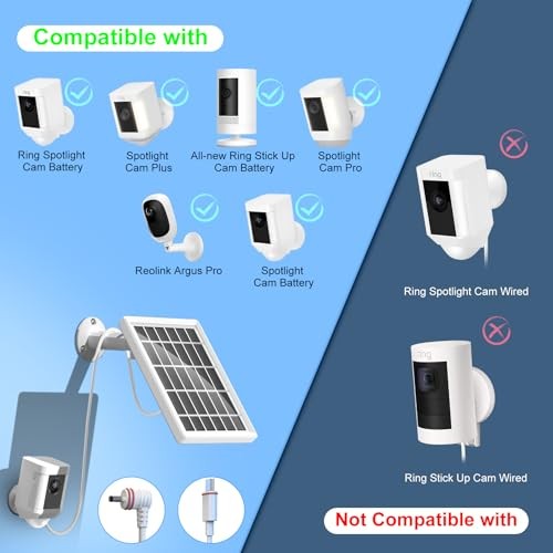 Solar Panel Charger for Ring Camera，Spotlight Cam Plus/Pro and Stick Up Cam