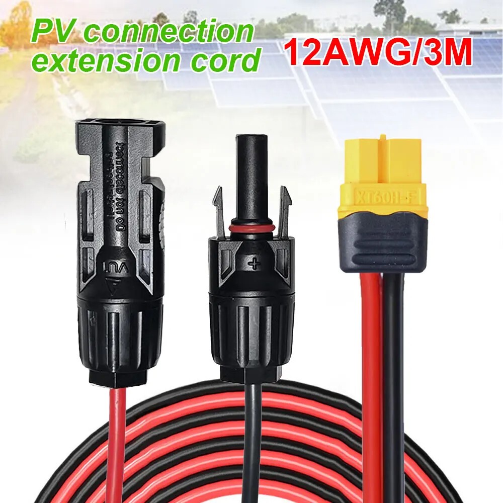 10ft XT60 Female to Solar Connector Solar Panel Extension Charging Cable 12 AWG