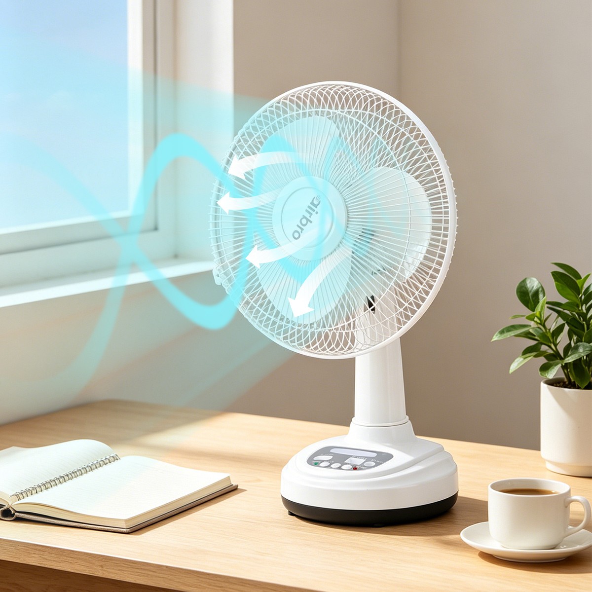 12″ Solar Powered Fan Rechargeable Fan with 2 LED Bulbs Portable Camping Fan US