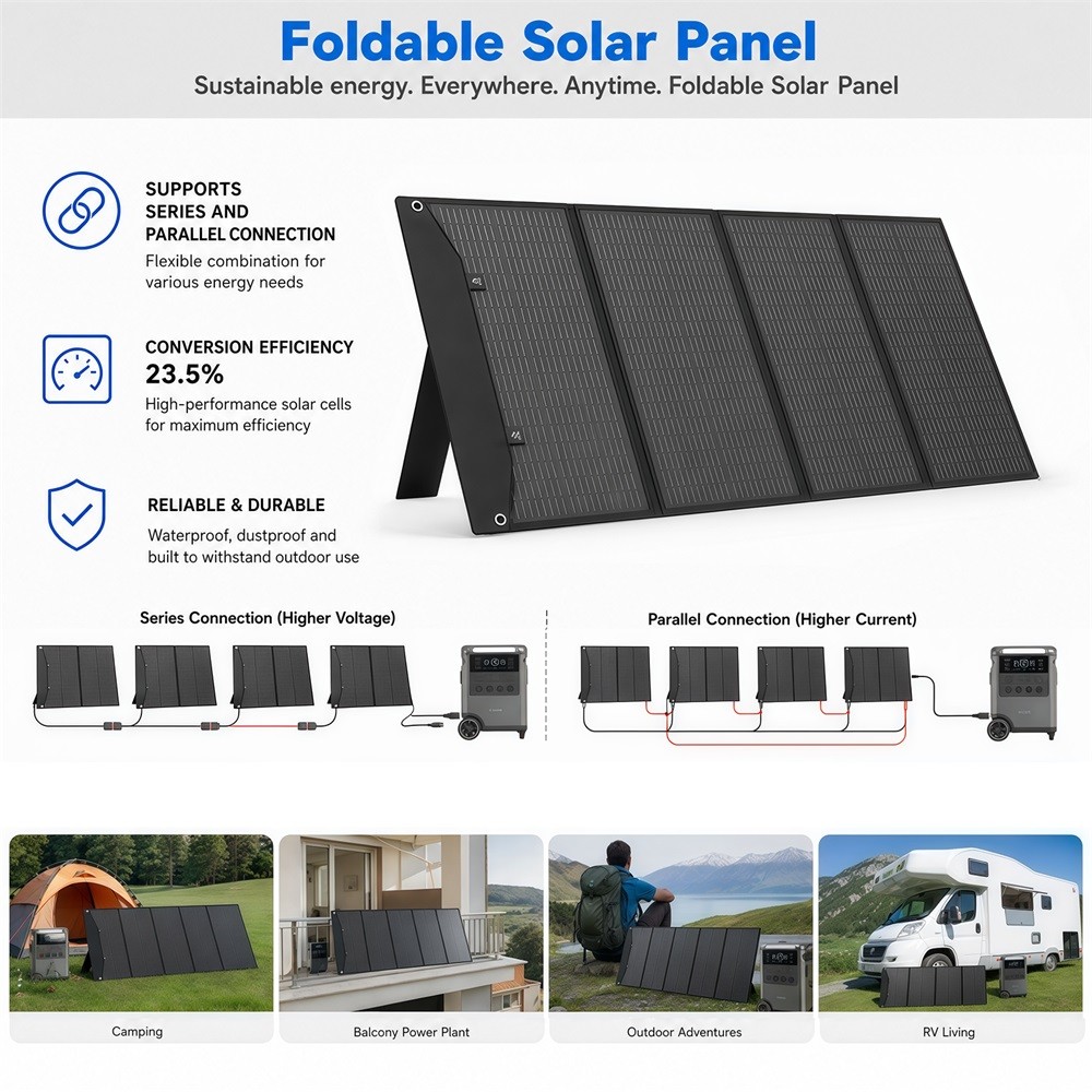 200W Portable Folding Solar Panel Charger Power Station IPX4 for RV Camping Home