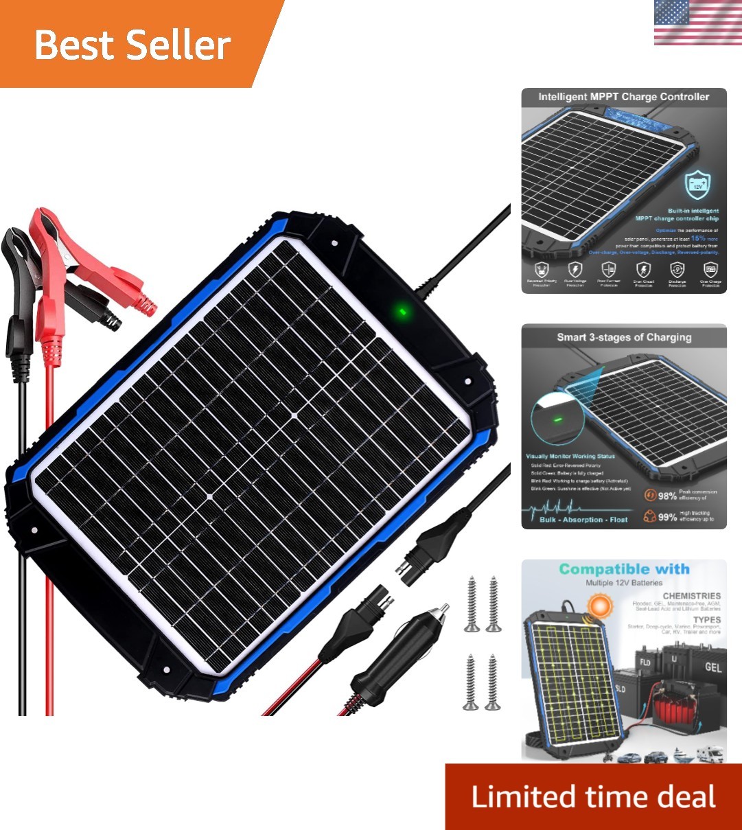 Robust 20W 12V MPPT Solar Charger for Cars, Boats, and RVs – Safe & Reliable