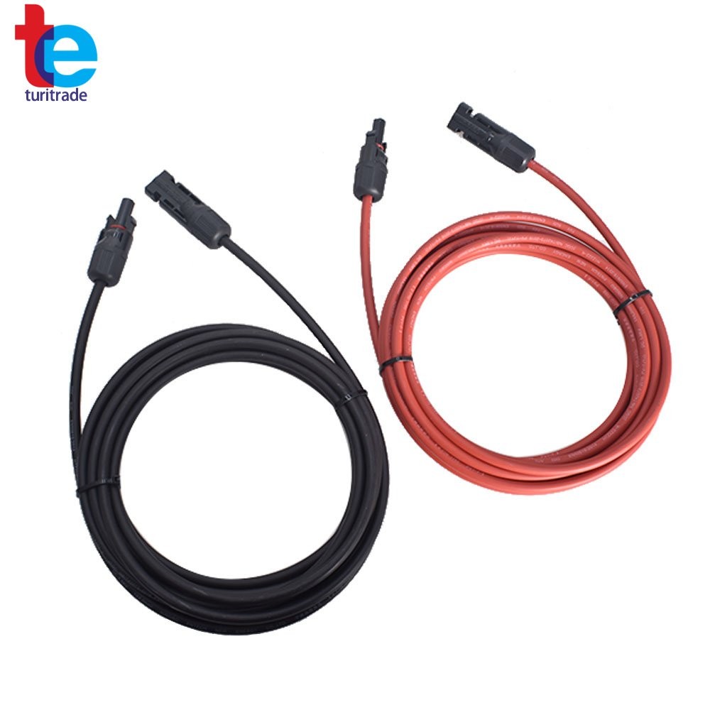 1 Pair 12AWG 15ft Solar Panel Extension Cable Wire Connector Black+Red