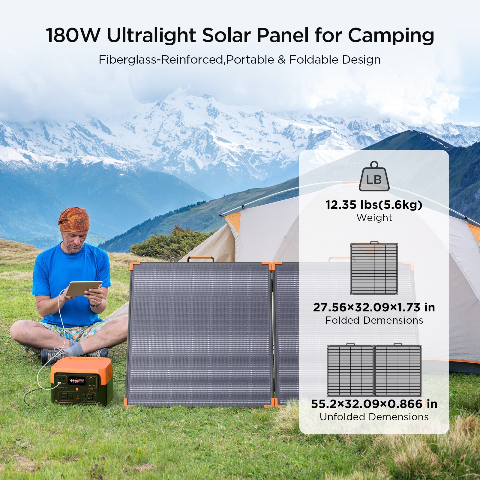 ZOUPW 180W Portable N-Type 16BB Solar Panel 25% Efficiency for Power Station RV