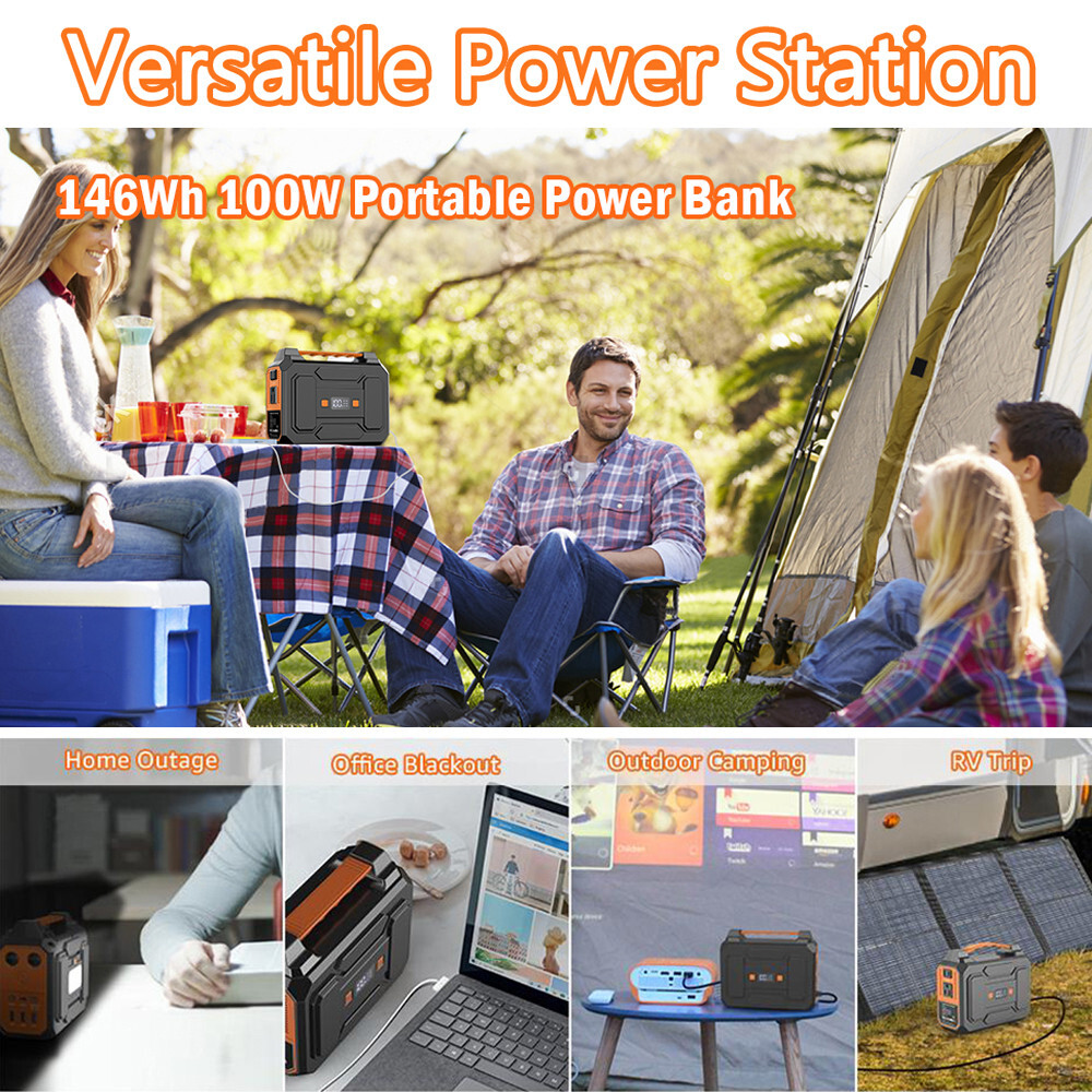 Portable Power Station 146Wh 100W AC USB Battery Charger Camping Solar Generator