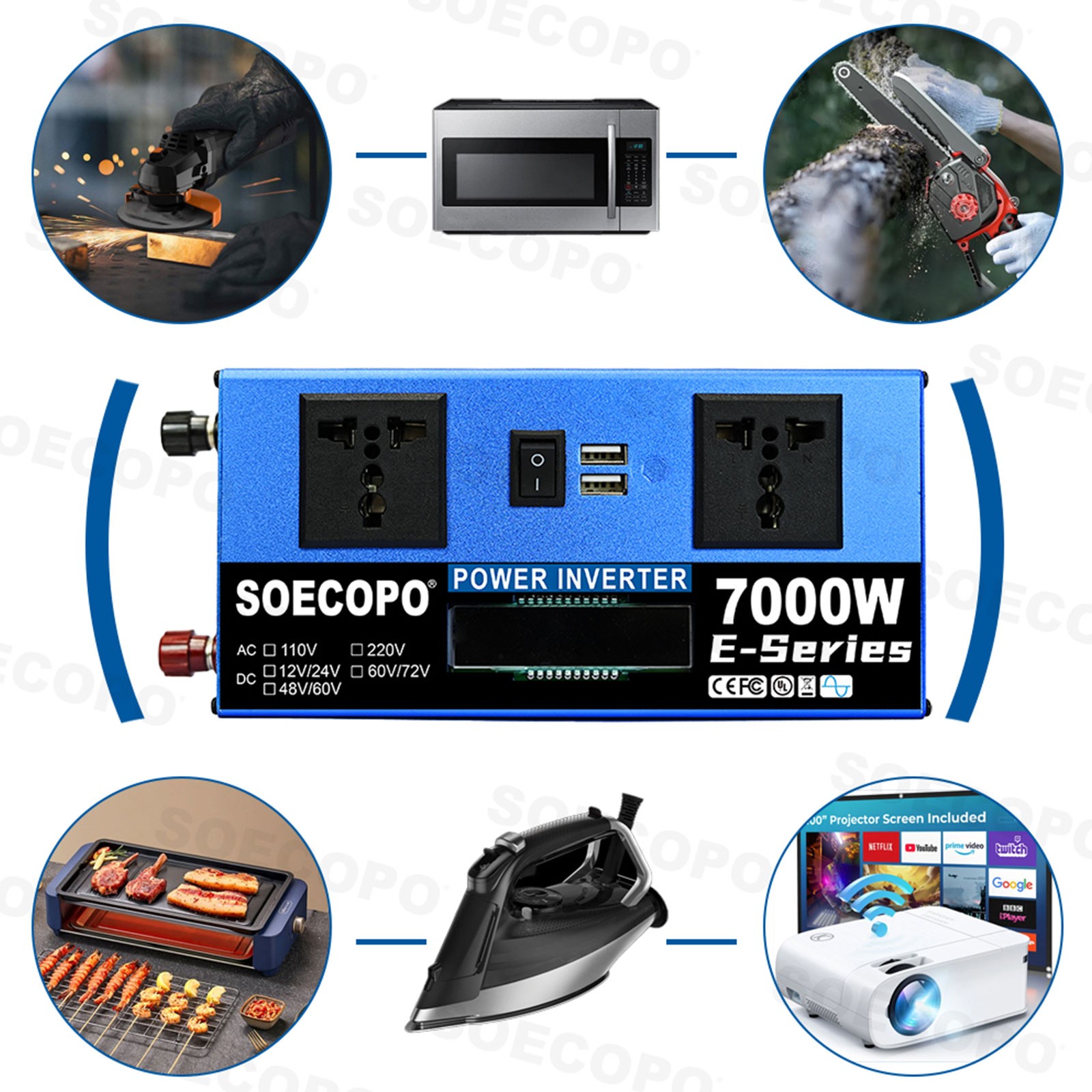 7000W Peak Solar System Kit Flexible Panel DC12V24V AC110V/220V Inverter 100A