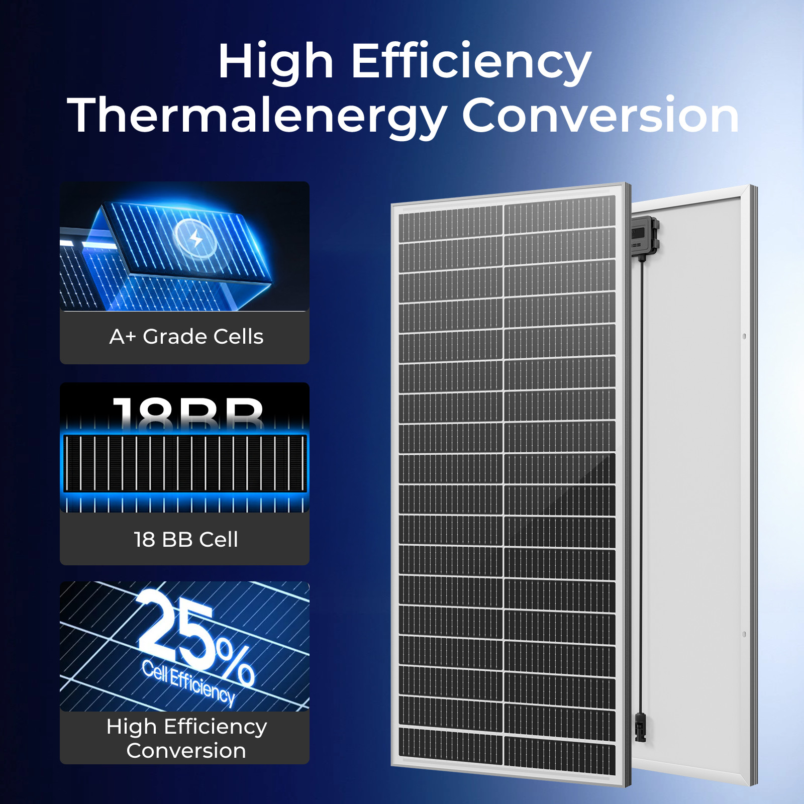 100W-1000W 18BB Mono Solar Panel Camping Home Off Grid Caravan High-Efficiency