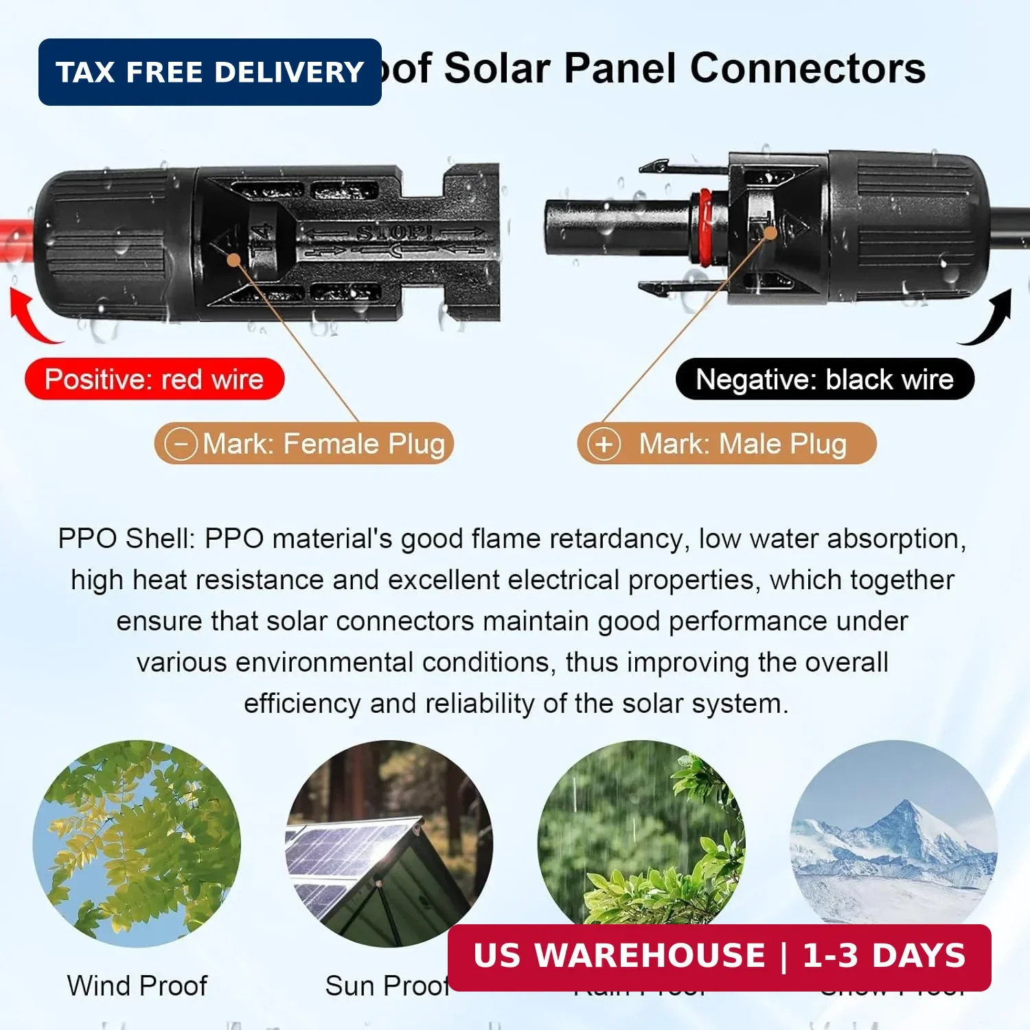 10AWG Solar Extension Panel Cable – 50FT Solar Wire with Waterproof Female and M
